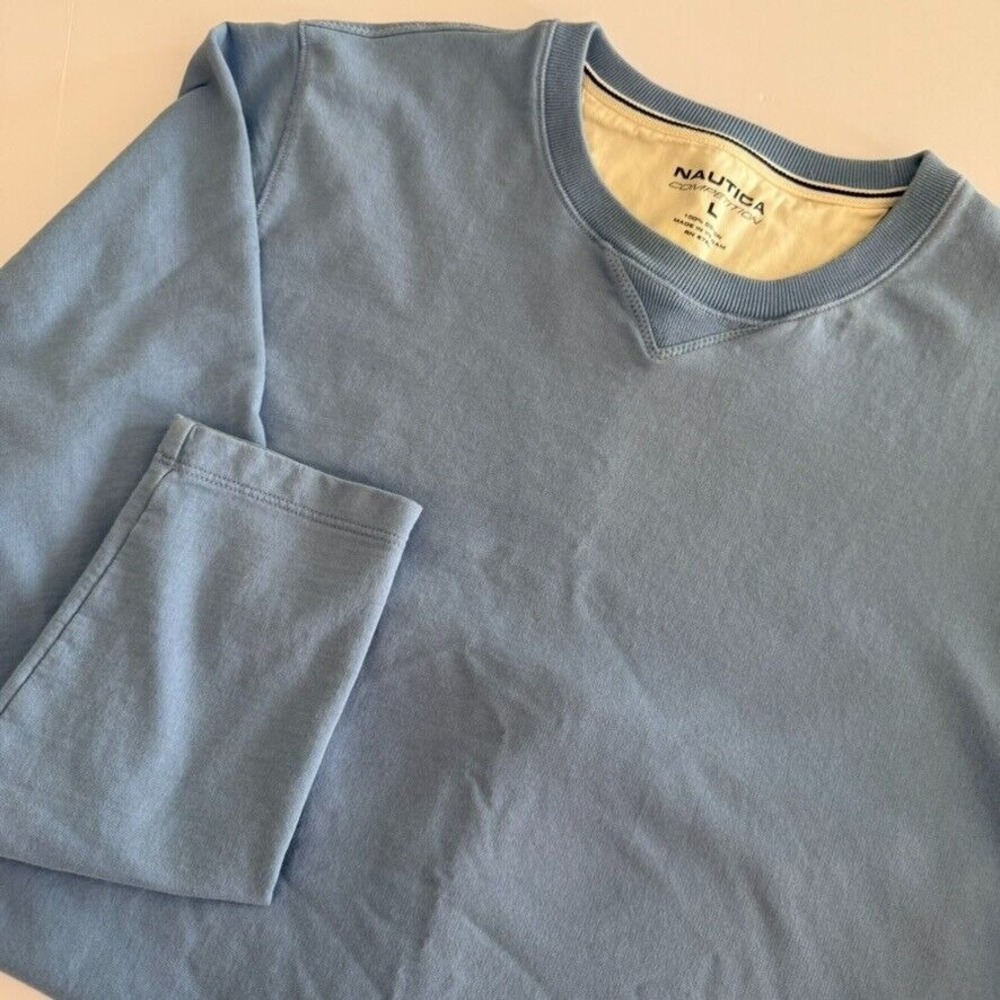 Nautica Mens Long Sleeve Shirt Crewneck - Sz L - Light Blue